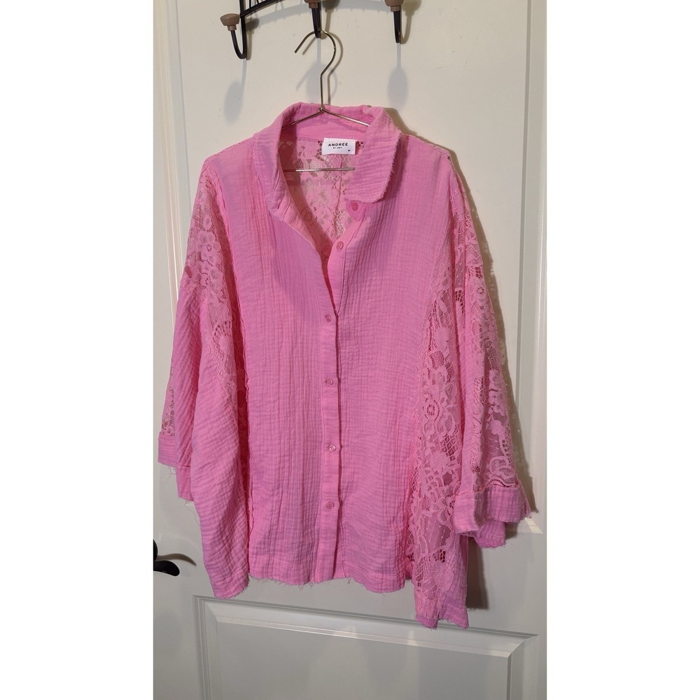 Andree By Unit Lace Oversized Top Shirt Pink Medium Indie Boho Festival‎ Beach